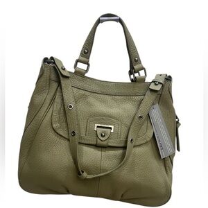Perlina New York Bailey Tote in Olive Green Leather Large Hobo Shoulder Bag